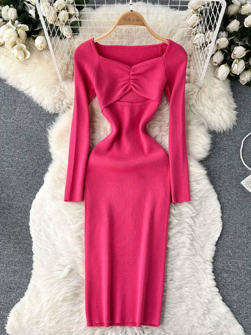 Sexy Cut Out Front Knitted Bodycon Dress