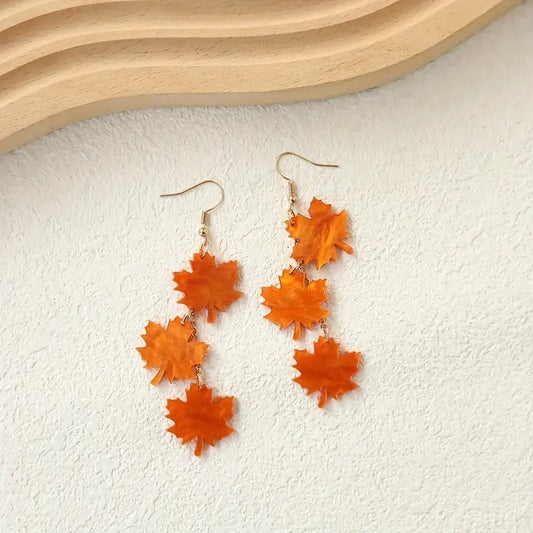 Autumn Style Long Maple Leaf Earrings