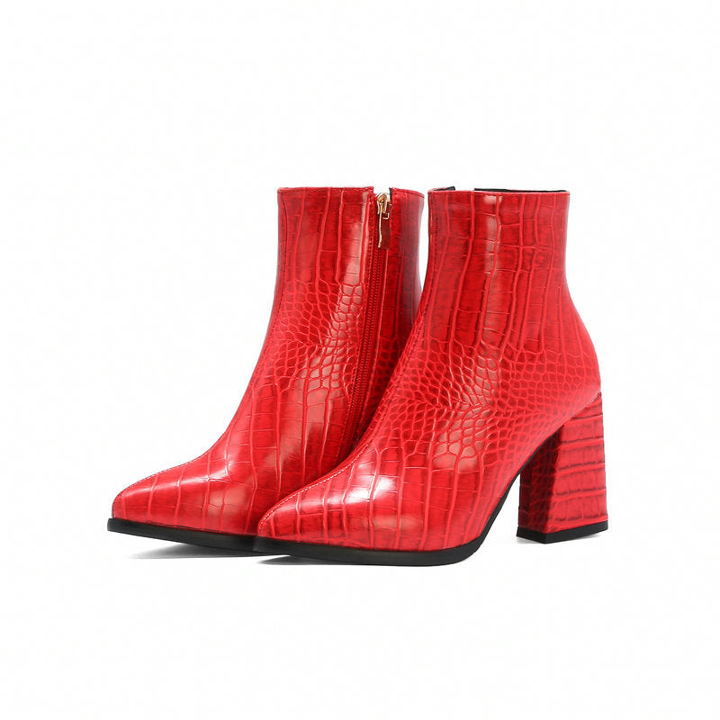 Color: Red, Size: 35 - Side zipper for women's boots with pointed tip