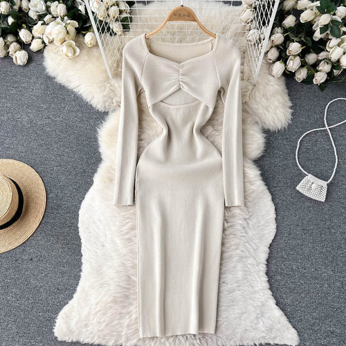 Sexy Cut Out Front Knitted Bodycon Dress