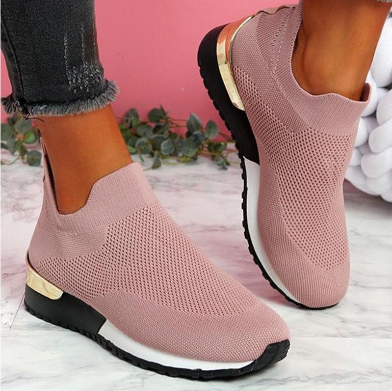 Color: Pink, Size: 40 - 2021 Wish New Flying Woven Socks Shoes Stretch Cloth Large Size Women'S Shoes Spot Amazon European And American Foreign Trade Women'S Shoes