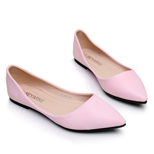 Color: Pink, Size: 35 - Summer Pointed-toe Shallow Soft-soled Flat Shoes