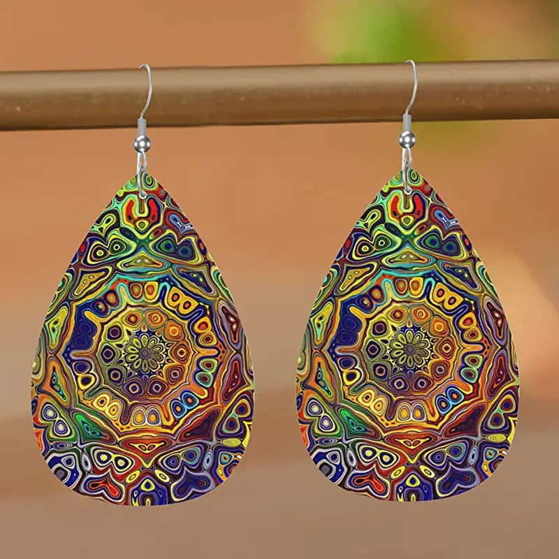 Gorgeous Bohemian Pattern Leather Teardrop Earrings