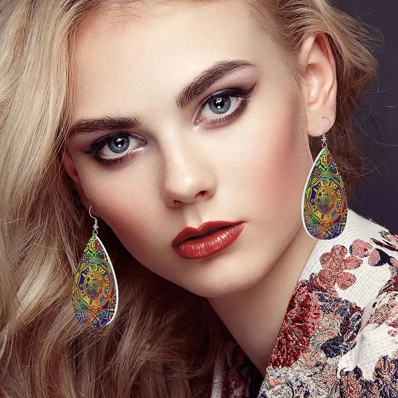 Gorgeous Bohemian Pattern Leather Teardrop Earrings