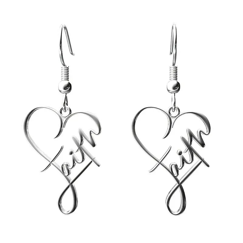 Cute Stainless Steel Cross Heart Pendant Earrings