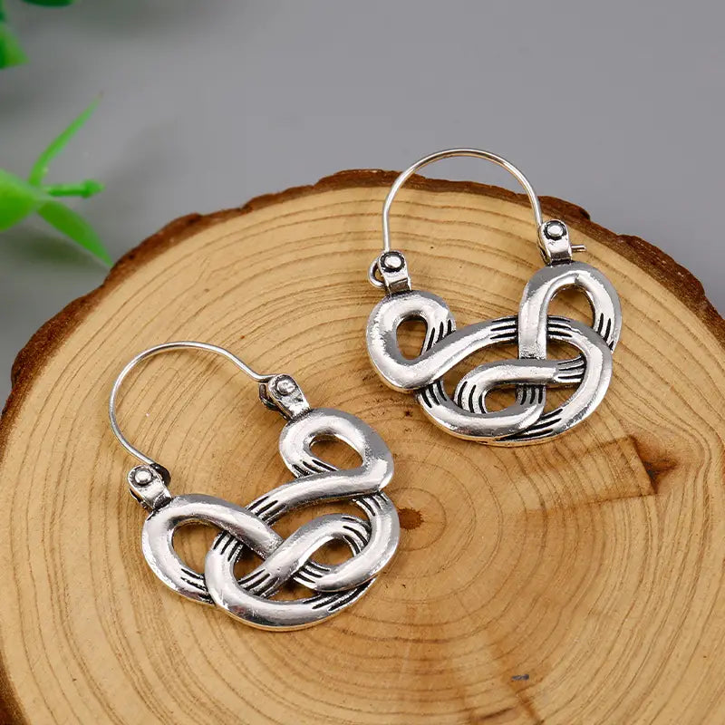 Hollow Curl Pattern Hoop Earrings Bohemian Goth Style Zinc