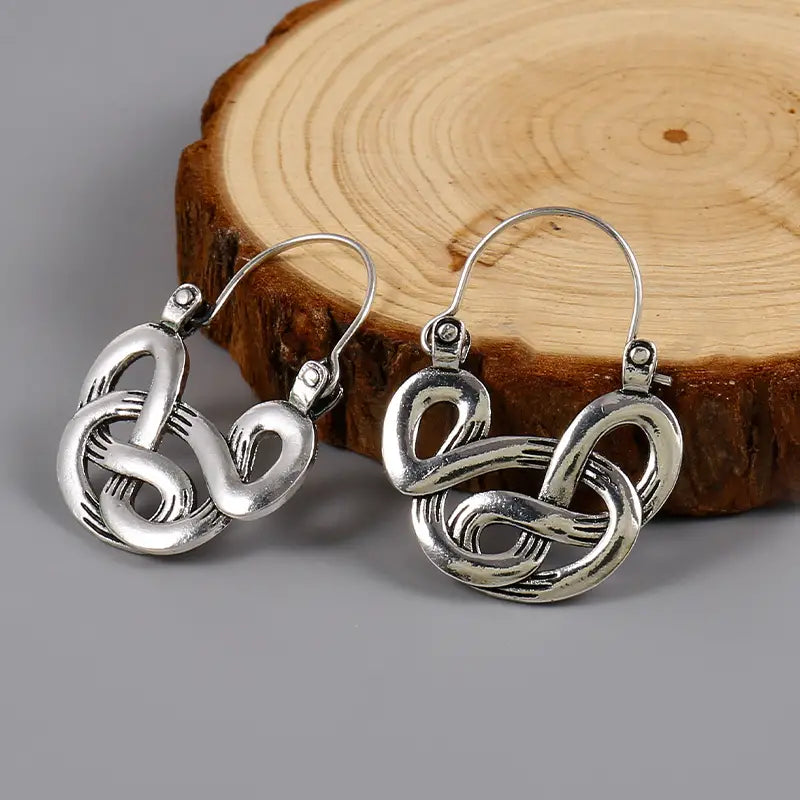 Hollow Curl Pattern Hoop Earrings Bohemian Goth Style Zinc