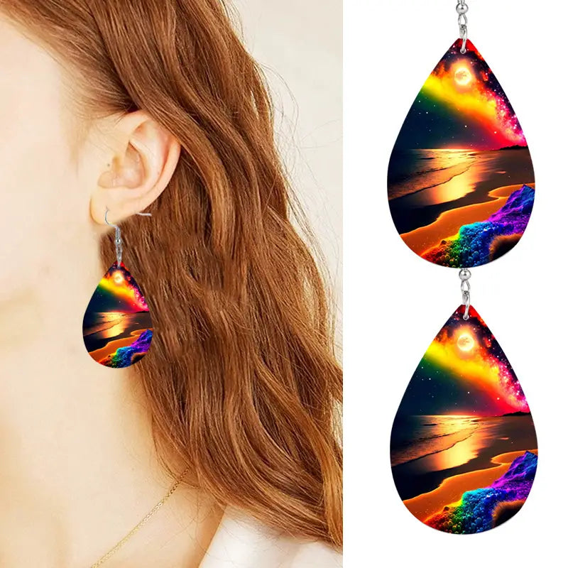 Rainbow River Wave Pattern Teardrop Dangle Earrings