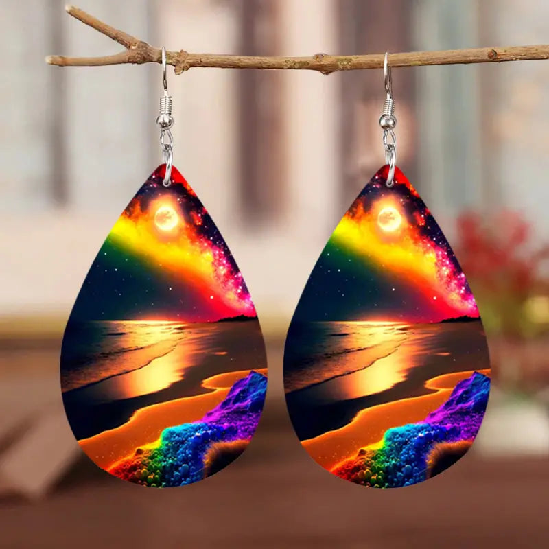 Rainbow River Wave Pattern Teardrop Dangle Earrings