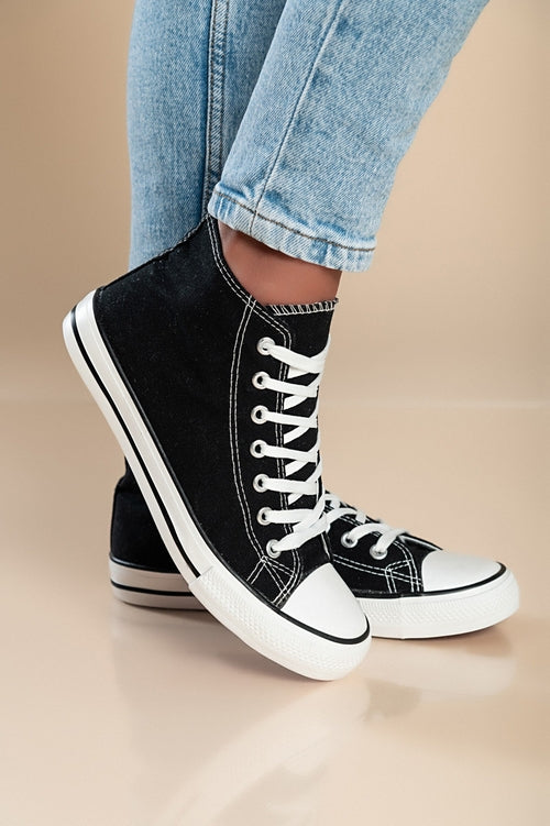 High-top canvas sneakers, black