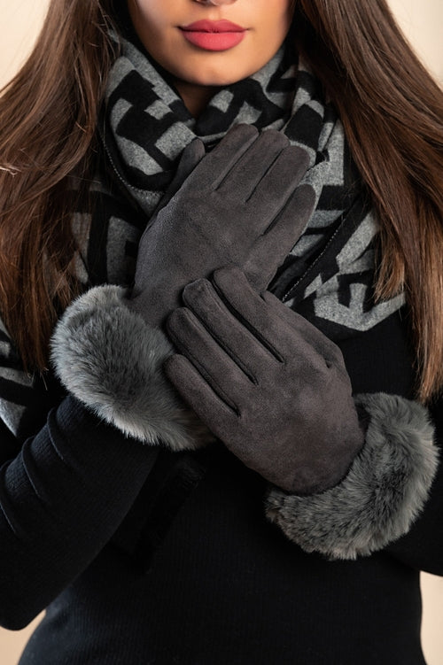 Gloves with synthetic fur, gray