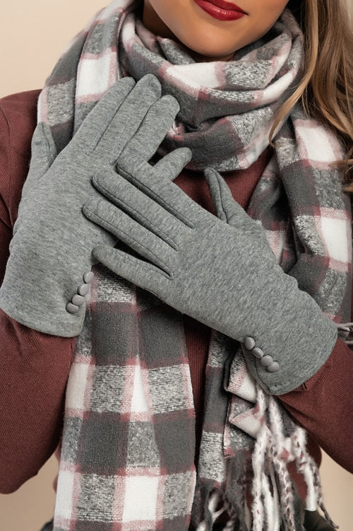 Gloves with decorative buttons, light gray