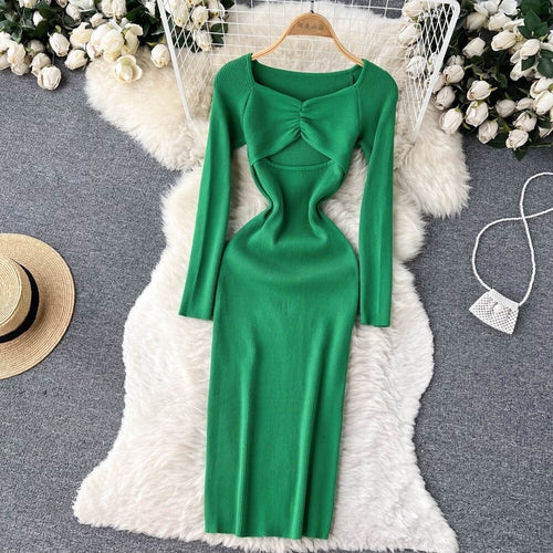 Sexy Cut Out Front Knitted Bodycon Dress