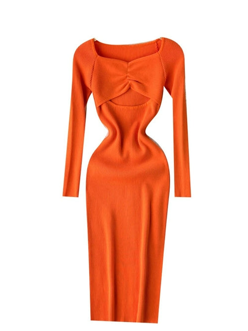 Sexy Cut Out Front Knitted Bodycon Dress