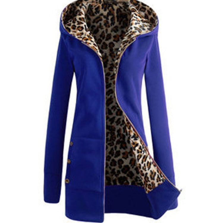 women's hooded thickened leopard sweater