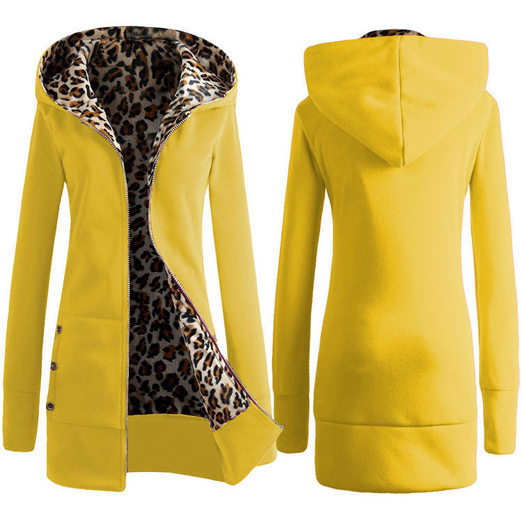 women's hooded thickened leopard sweater