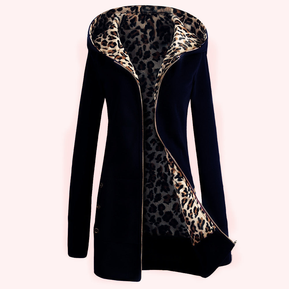 women's hooded thickened leopard sweater