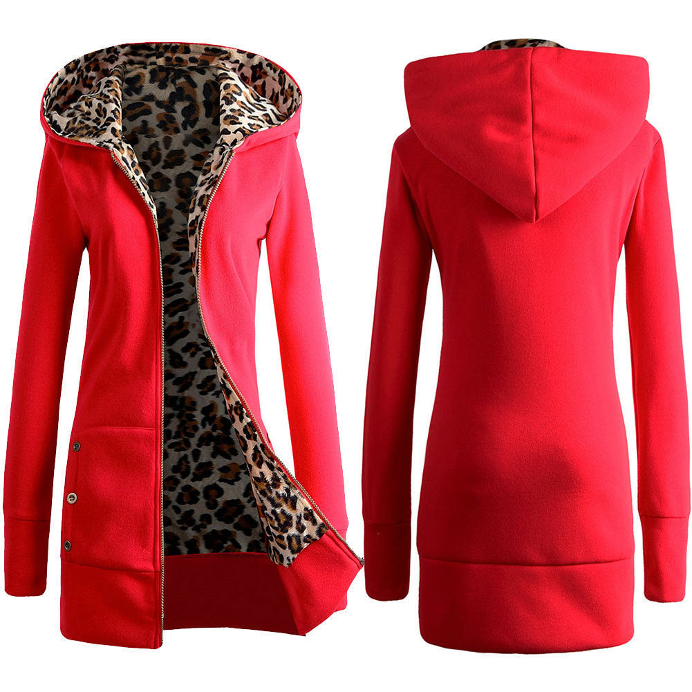 women's hooded thickened leopard sweater