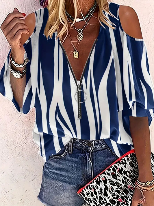 Off Shoulder front zip spring blouse