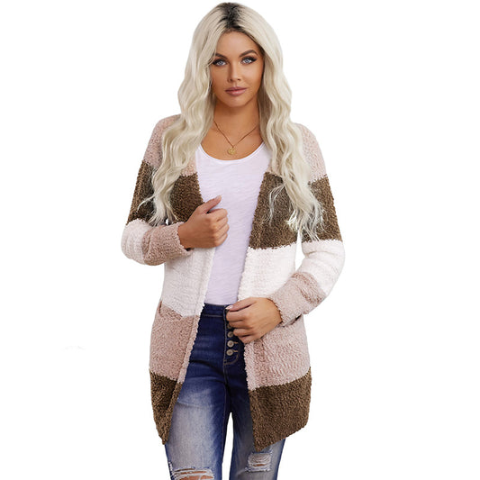 Color: Brown, Size: L - Shiying Knitted Simple Mid-length Women's Cardigan