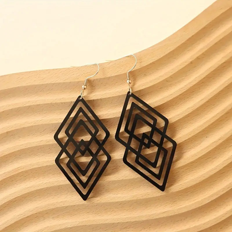 Hollow Rhombus Design Black Dangle Earrings Retro