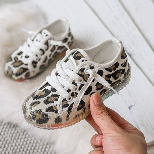 Color: Light leopard, Size: 28 - Casual Girls Boys Canvas Shoes Printed Leopard Solid Fashion Children Shoes Non-slip Autumn Kids Sneakers Sport Shoes