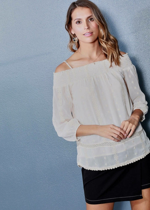 Women's Smocked Off Shoulder Lace Top