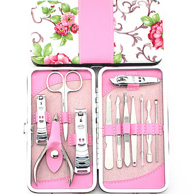 4pcs Pink - Nail Clipper Set Stainless Steel 12 Piece Pink Flower Nail Scissors Manicure manicure tools rose -12