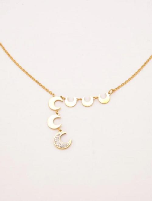 Necklace with moon-shaped pendants, gold color.