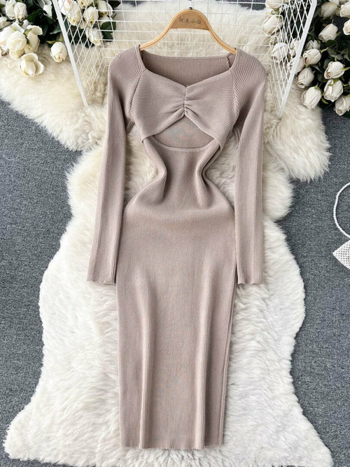 Sexy Cut Out Front Knitted Bodycon Dress