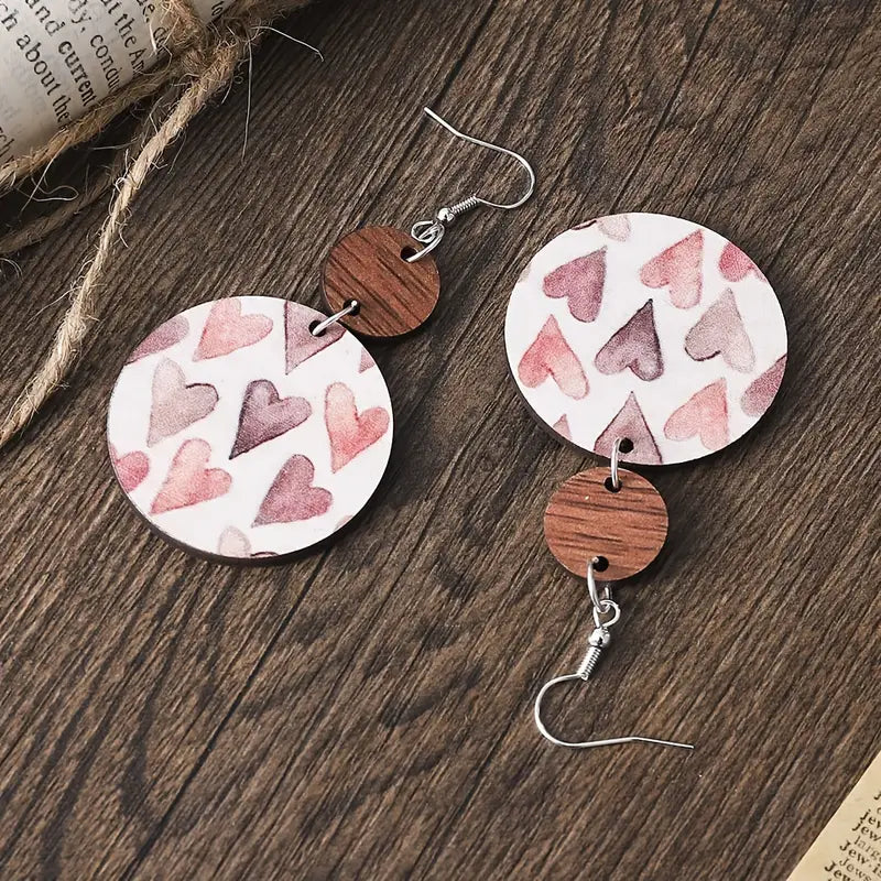 Love Heart Pattern Round Dangle Earrings