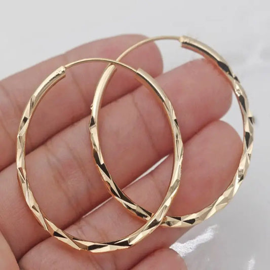 Simple Golden Big Circle Hoop Earrings 18K Gold Plated