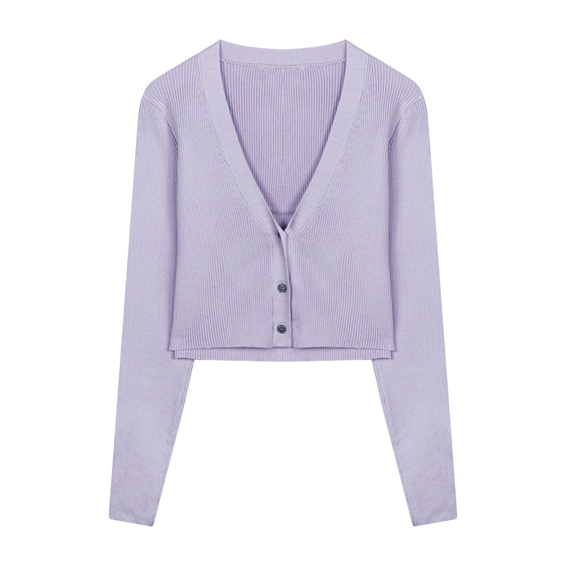 Color: Light purple coat, Size: One size - European And American Knitted Suspender Vest Retro Spice Tight