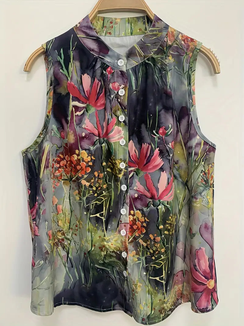 Floral Print Sleeveless Blouse