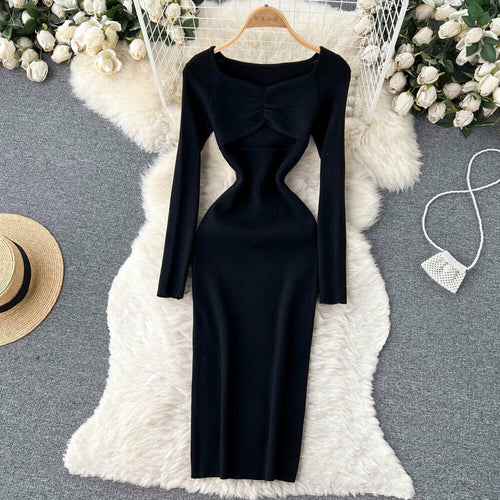 Sexy Cut Out Front Knitted Bodycon Dress