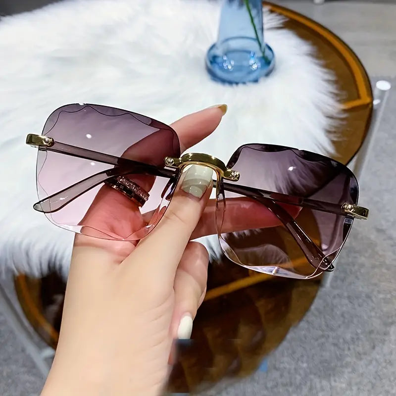 Frame-less Square Lens Glasses, Stylish UV Protection Windproof Sunglasses