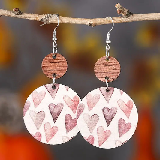 Love Heart Pattern Round Dangle Earrings