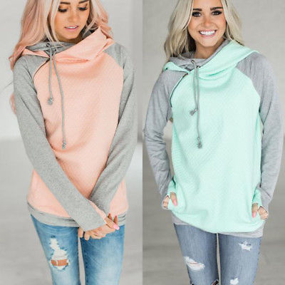 splicing hooded zipper long-sleeved sweater