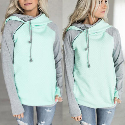 splicing hooded zipper long-sleeved sweater