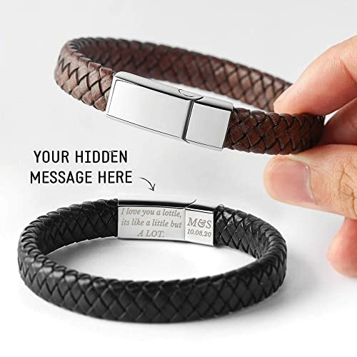 Personalized Leather Bracelet With Hidden Message, Boyfriend Gifts