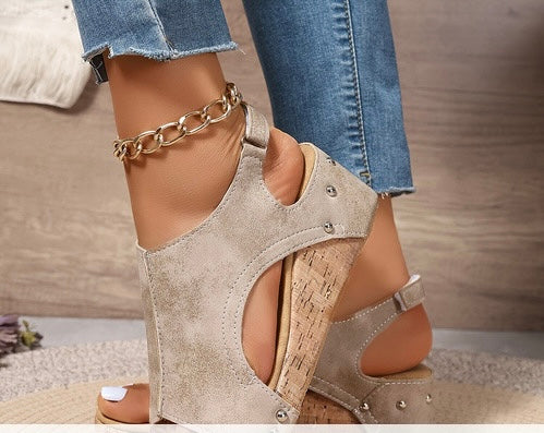 Cute leather wedge sandal