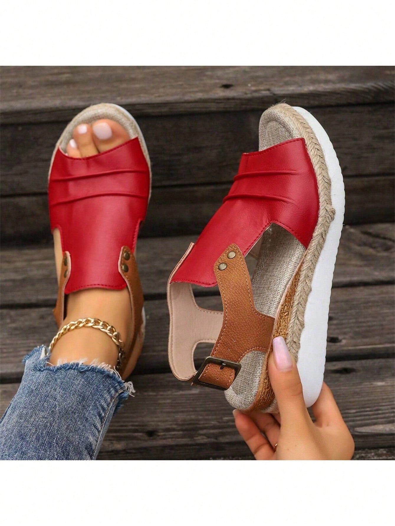 Blue or Red soft leather sandal