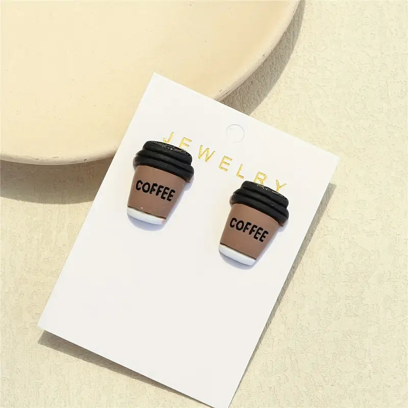 Mini Coffee Cup Design Stud Earrings