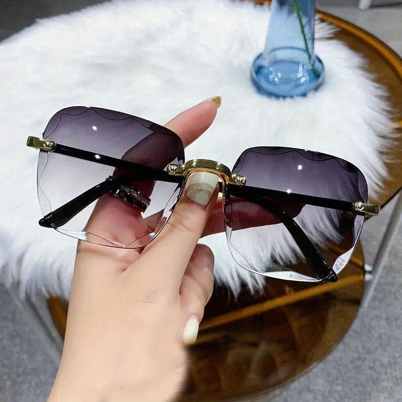 Frame-less Square Lens Glasses, Stylish UV Protection Windproof Sunglasses