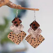 Retro PU Leather Mosaic Printing Crackle Wave Polka Dot Pattern Drop Earring