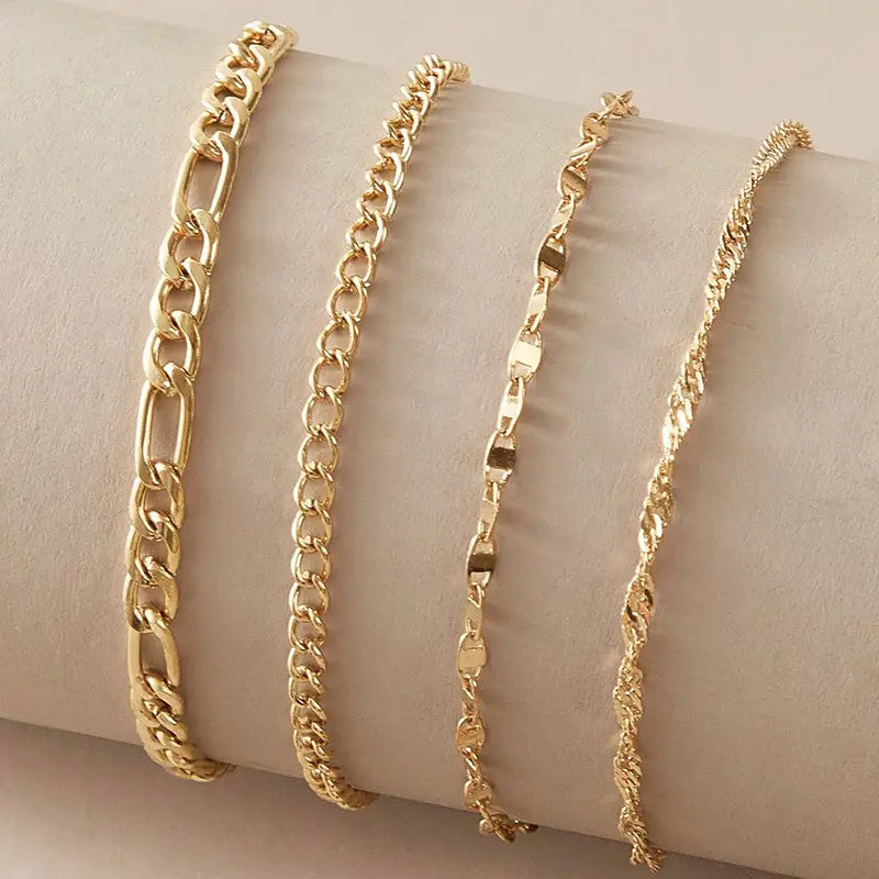 Fashion Alloy Hollow Chain Ankle Bracelet 4 Pcs