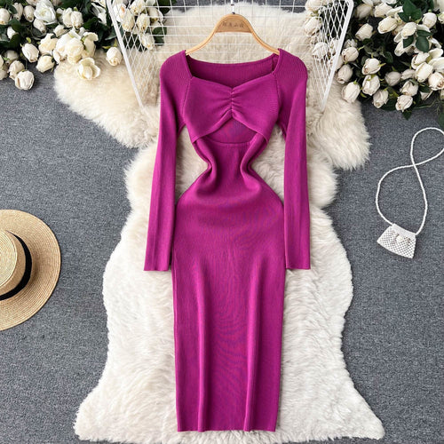 Sexy Cut Out Front Knitted Bodycon Dress