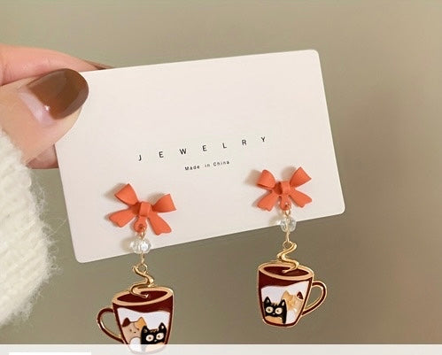 Coffee Cat mug earrings