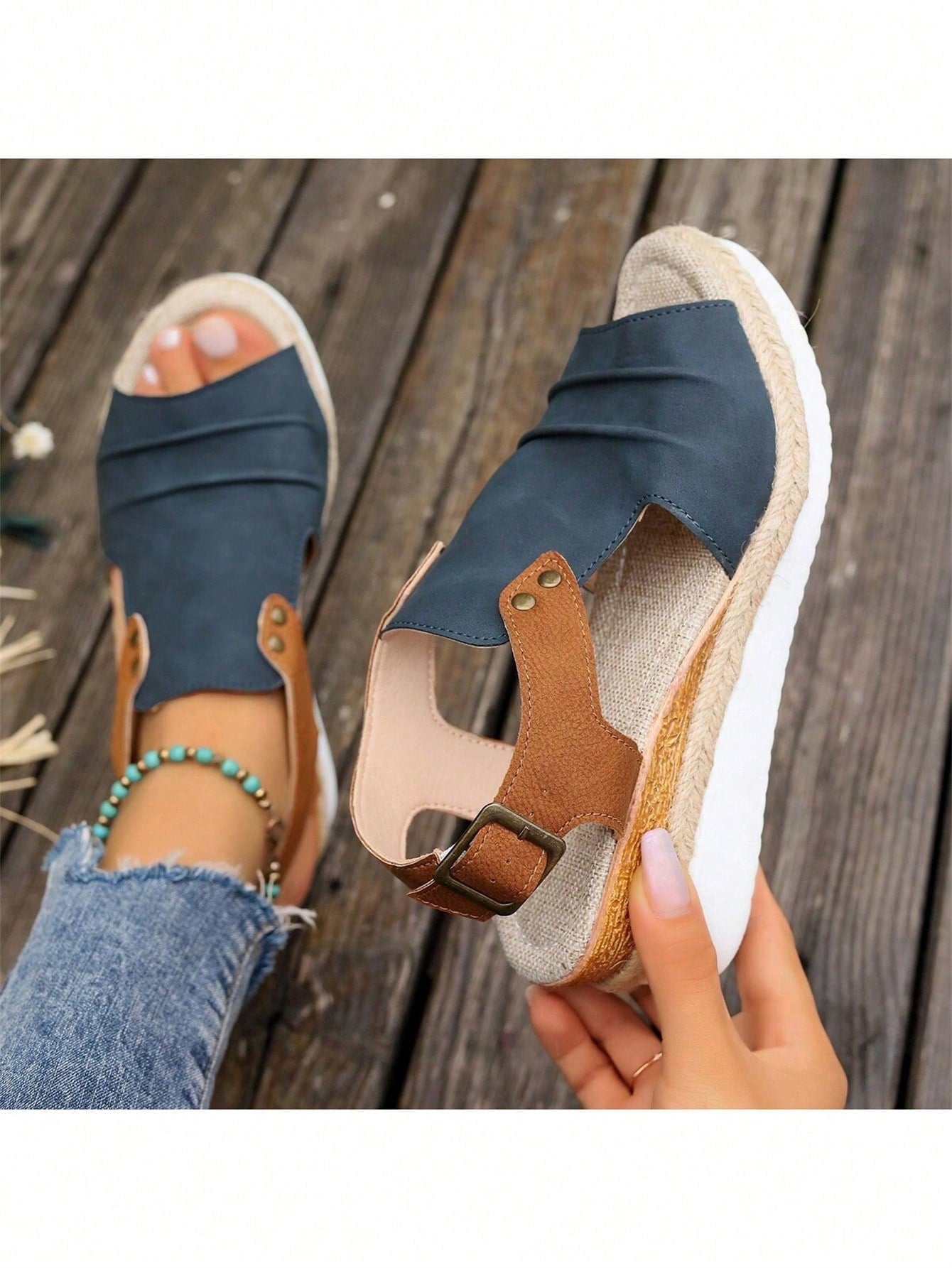 Blue or Red soft leather sandal