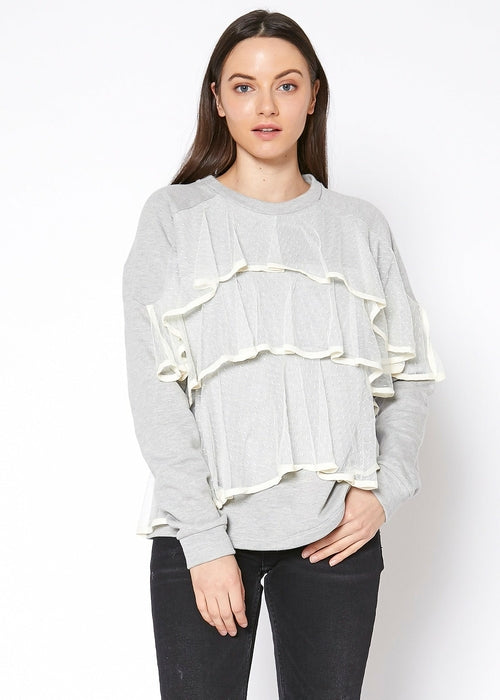 Women's Layered Lace Front Crewneck Sweatshirt